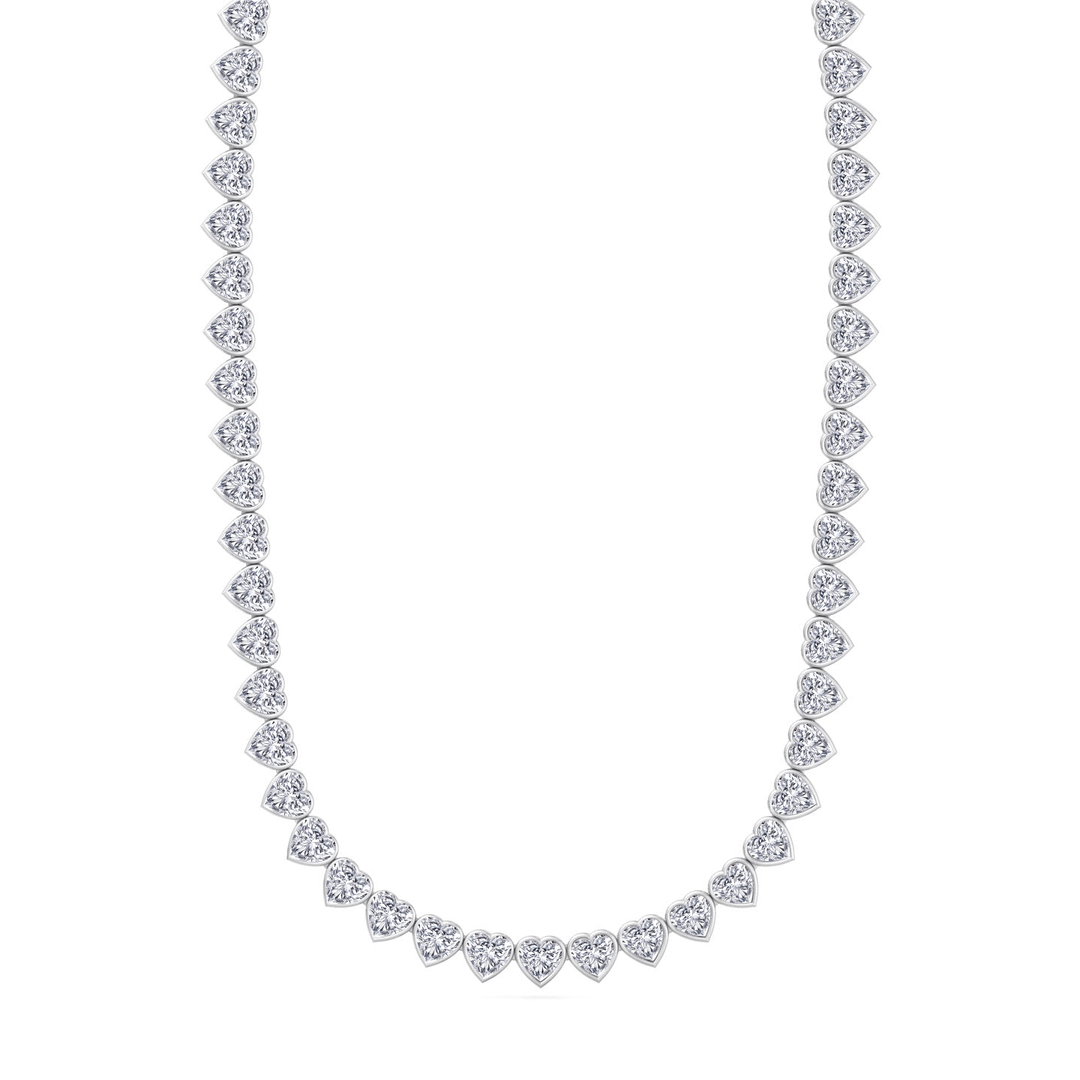 Heart Shape Bezel Set Lab Grown Diamond Tennis Necklace 18K Solid Gold