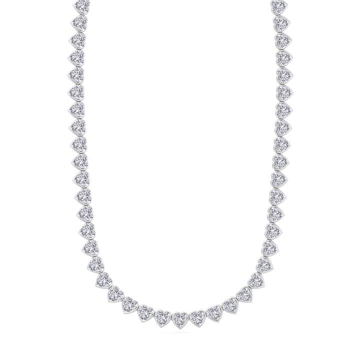 Heart Shape Bezel Set Lab Grown Diamond Tennis Necklace 18K Solid Gold