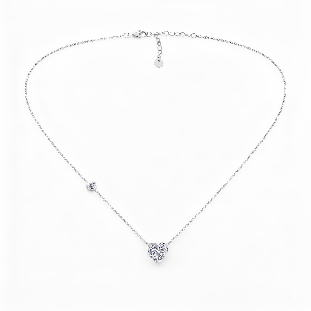 WG Heart Shape With Round Side Stone Lab Grown Diamond Pendant Full view