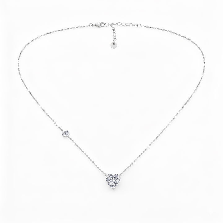 WG Heart Shape With Round Side Stone Lab Grown Diamond Pendant Full view