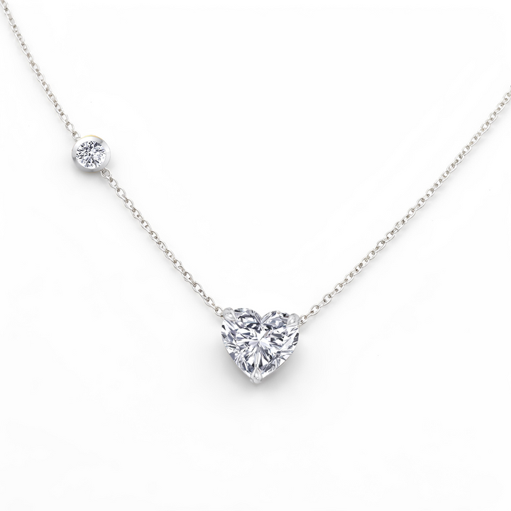 WG Heart Shape With Round Side Stone Lab Grown Diamond Pendant front view 2 