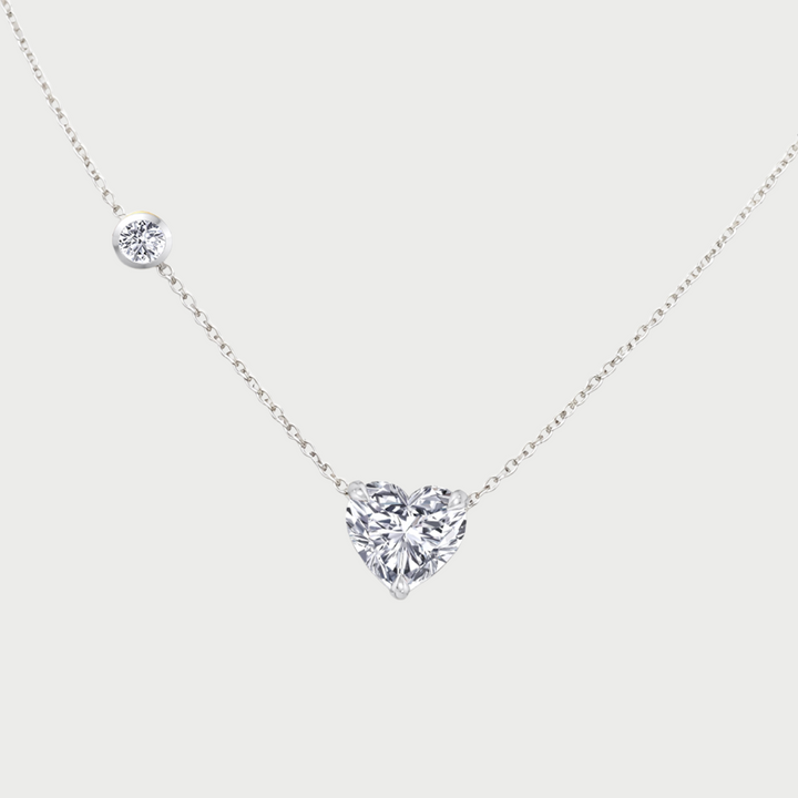 WG Heart Shape With Round Side Stone Lab Grown Diamond Pendant front view