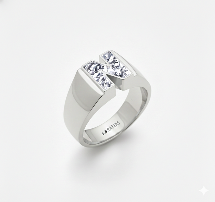 Floating Bezel Lab Grown Diamond Letter Ring