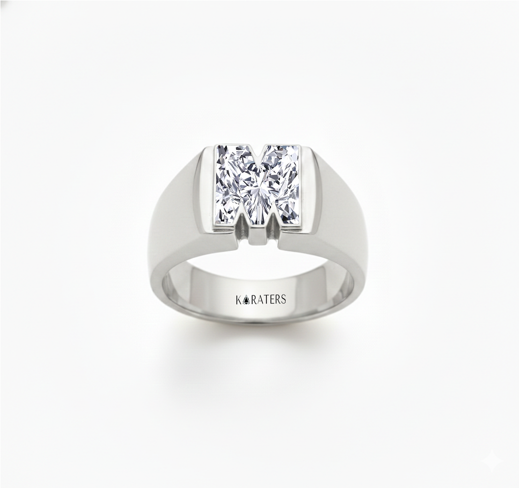 WG Floating Bezel Lab Grown Diamond Letter Ring Front View