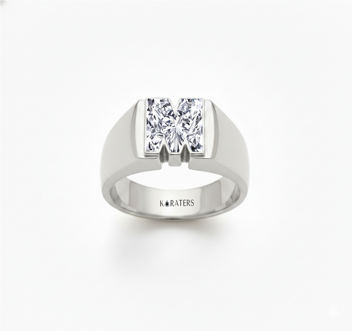 WG Floating Bezel Lab Grown Diamond Letter Ring Front View