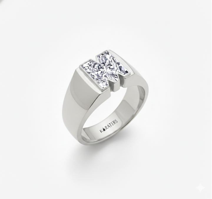 WG Floating Bezel Lab Grown Diamond Letter Ring Side View