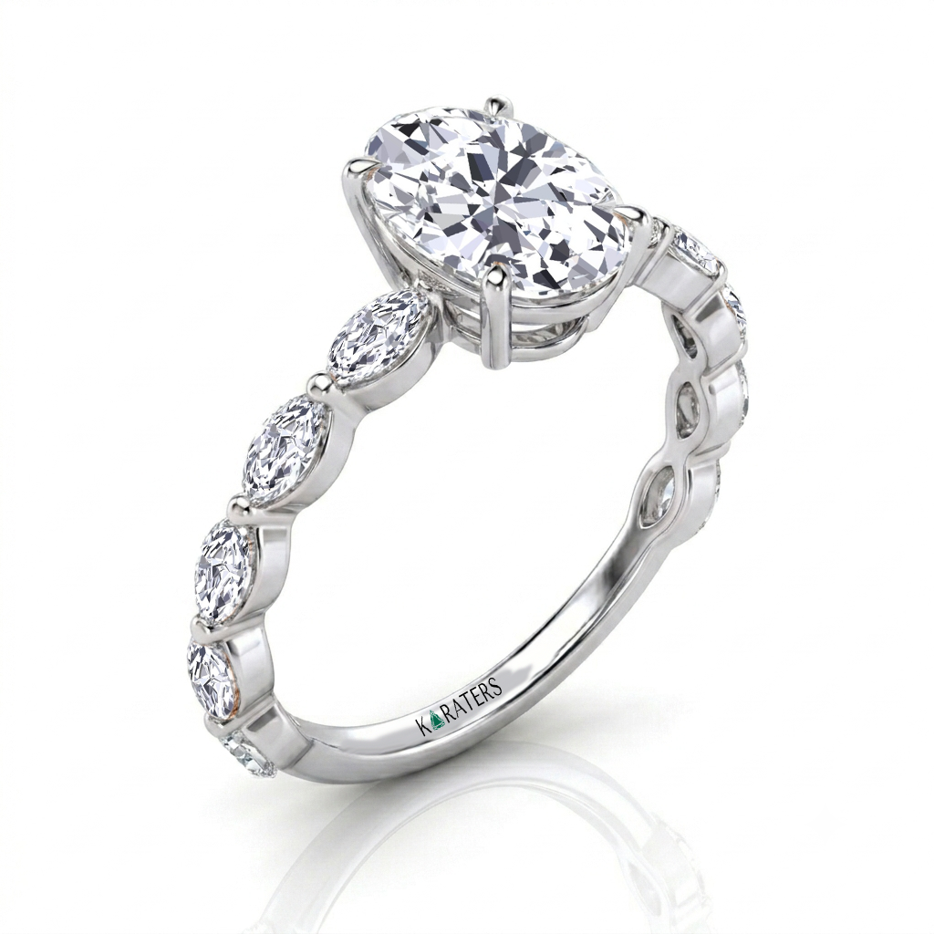 Oval Cut Lab-Grown Diamond Engagement Ring with Marquise Accent WG