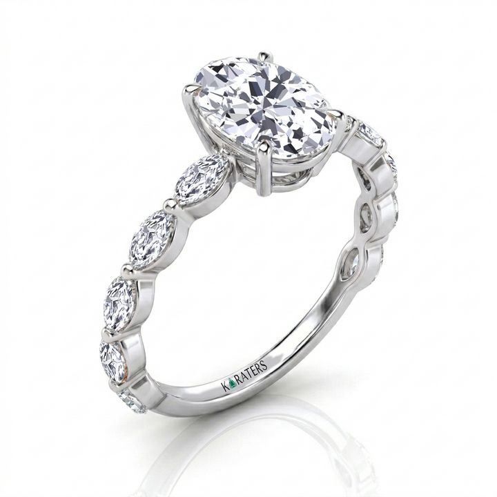 Oval Cut Lab-Grown Diamond Engagement Ring with Marquise Accent WG