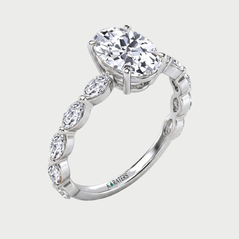 Oval Cut Lab-Grown Diamond Engagement Ring with Marquise Accent