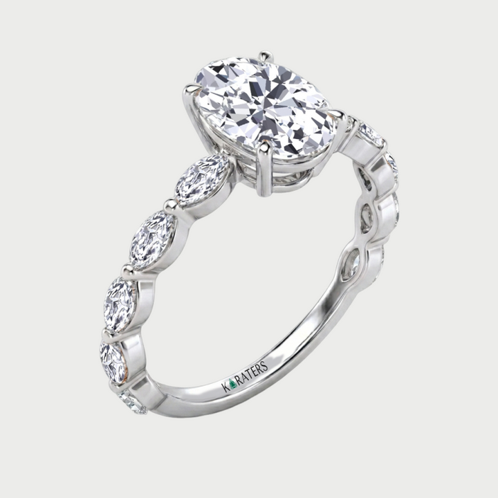 Oval Cut Lab-Grown Diamond Engagement Ring with Marquise Accent