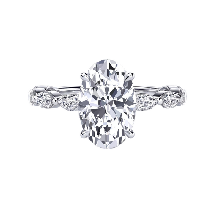 Oval Cut Lab-Grown Diamond Engagement Ring with Marquise Accent WG 2