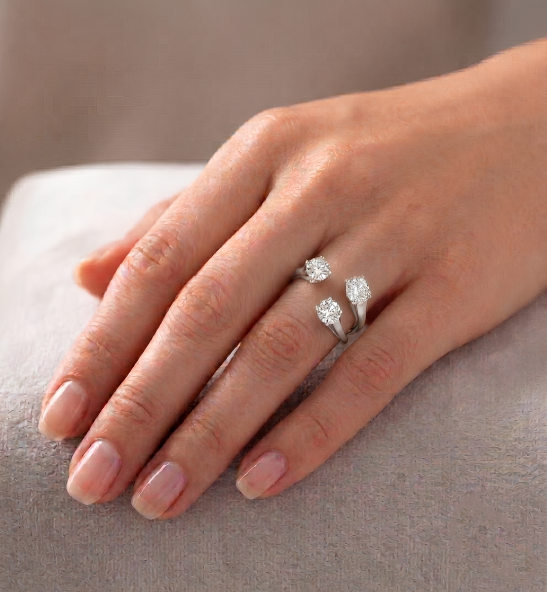 Round Shape Constellation Trinity Lab Grown Diamond Ring WG lifestyle image
