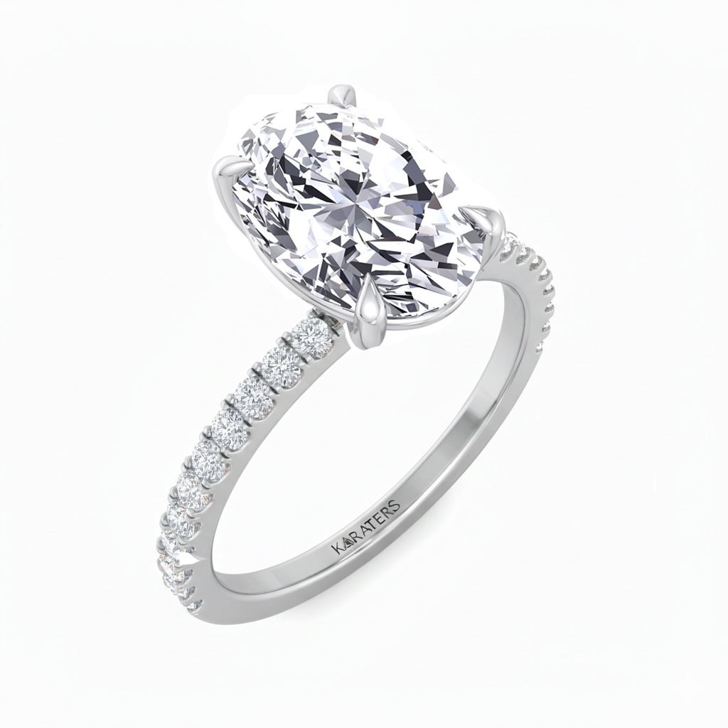 WG Oval Cut Lab-Grown Diamond Engagement Ring With Sidestones side view2