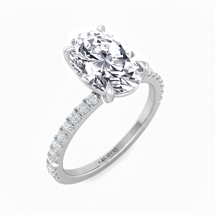 WG Oval Cut Lab-Grown Diamond Engagement Ring With Sidestones side view2