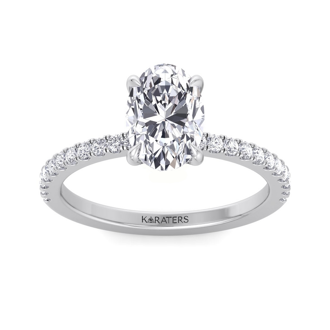 WG Oval Cut Lab-Grown Diamond Engagement Ring With Sidestones top view