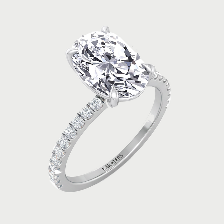 WG Oval Cut Lab-Grown Diamond Engagement Ring With Sidestones side view
