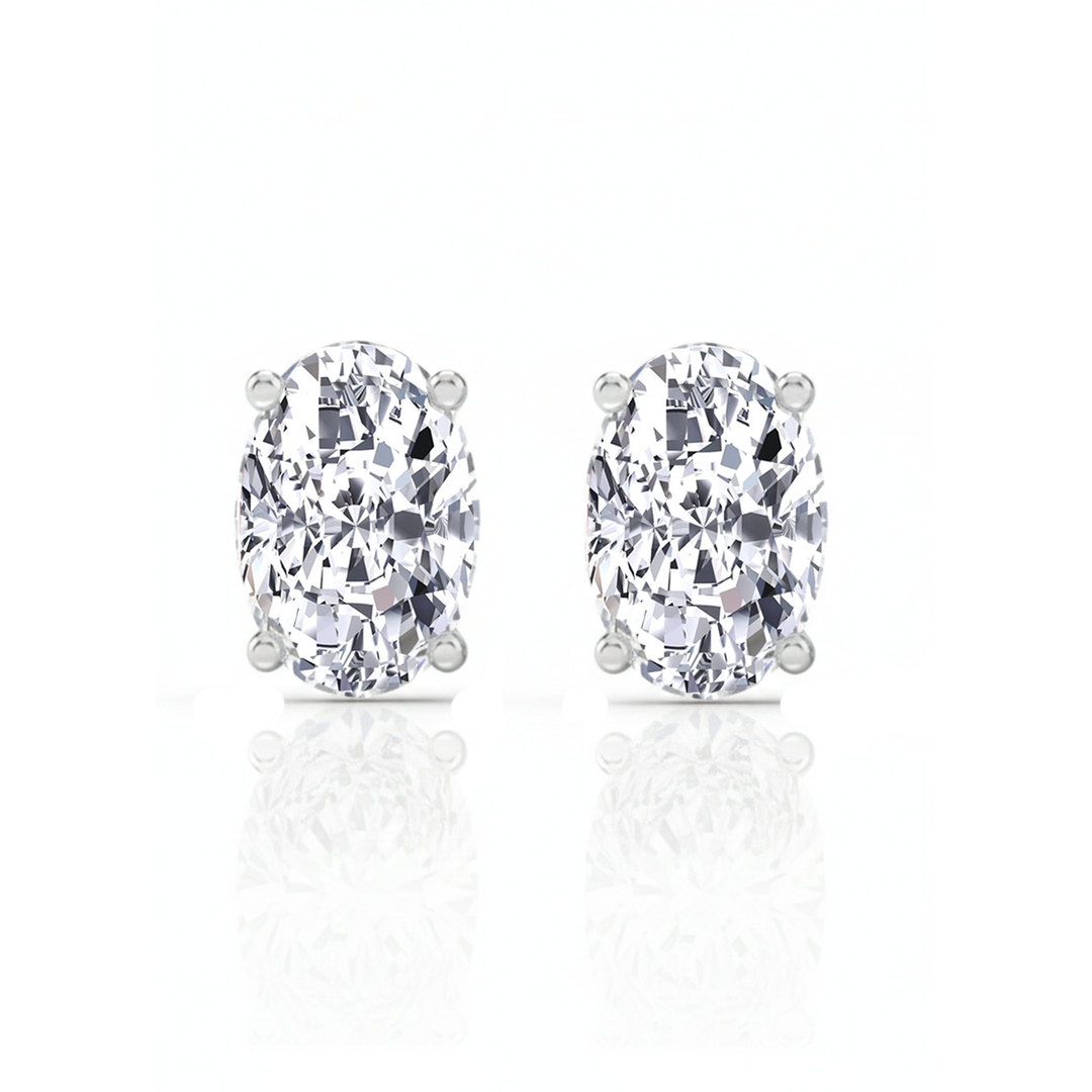 WG Oval Cut Lab Grown Diamond Studs with Invisible Halo  Front view
