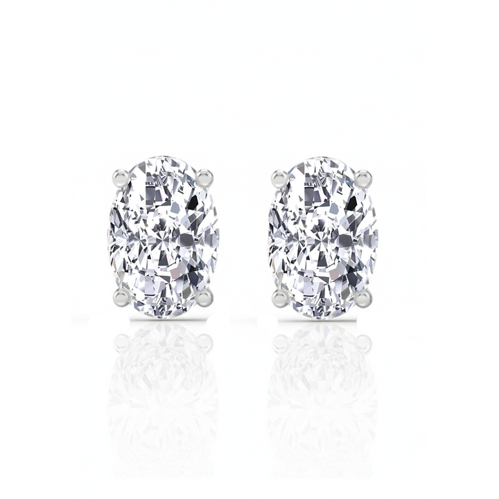 WG Oval Cut Lab Grown Diamond Studs with Invisible Halo  Front view