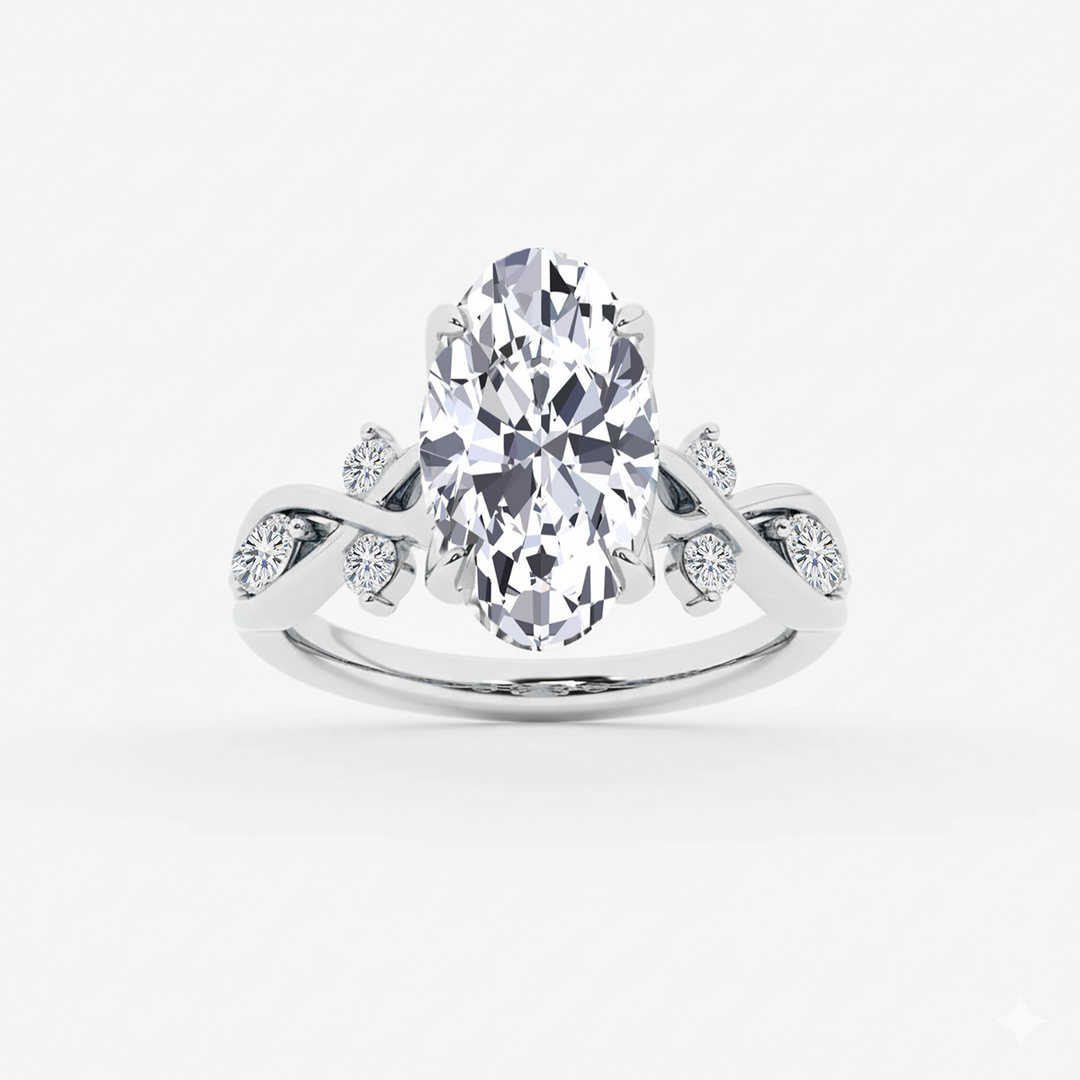 WG Oval Lab Grown Diamond Vintage Front view