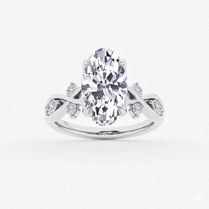 WG Oval Lab Grown Diamond Vintage Front view