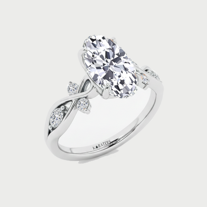 Oval Lab Grown Diamond Vintage with Side Stone Engagement Ring