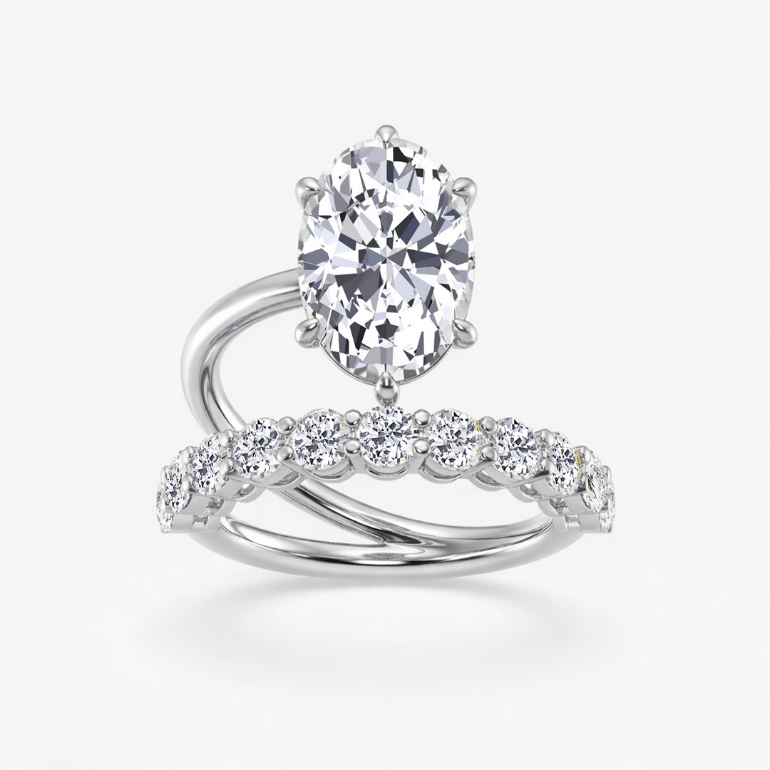 WG Oval Lab Grown Diamond Split Shank Engagement Ring front view
