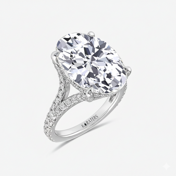 WG Oval Shape Lab Grown Diamond with Split Shank Engagement Ring side view