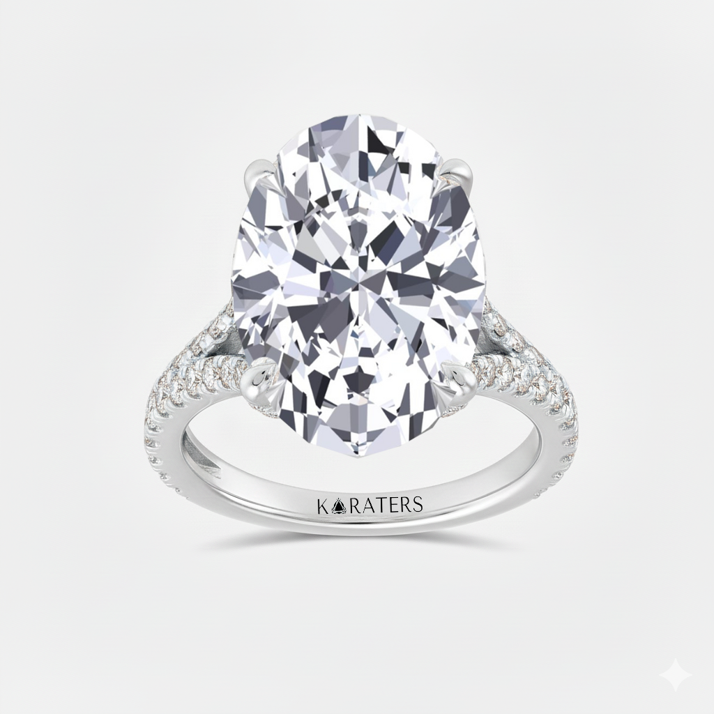 WG Oval Shape Lab Grown Diamond with Split Shank Engagement Ring top view