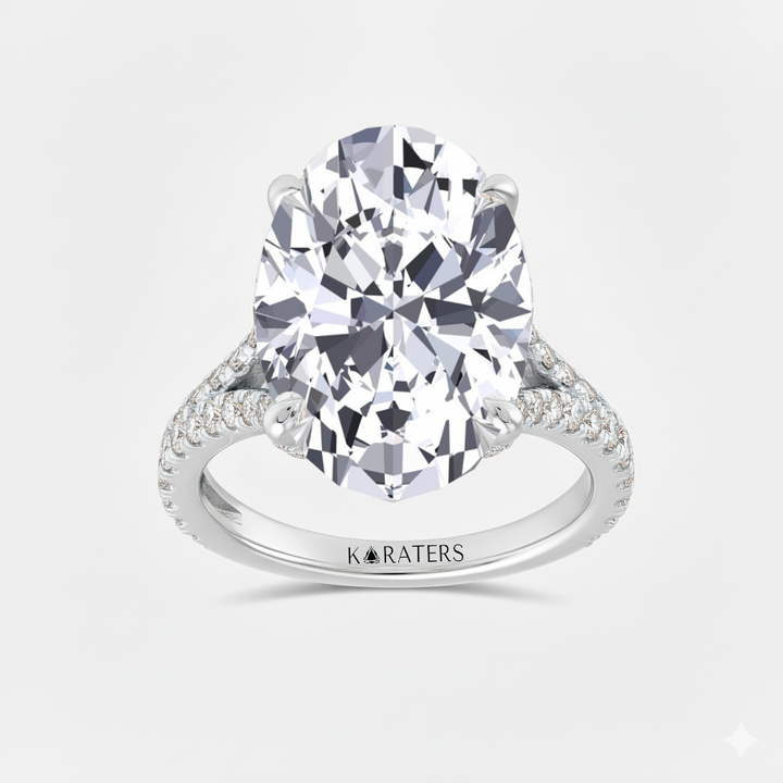 WG Oval Shape Lab Grown Diamond with Split Shank Engagement Ring top view