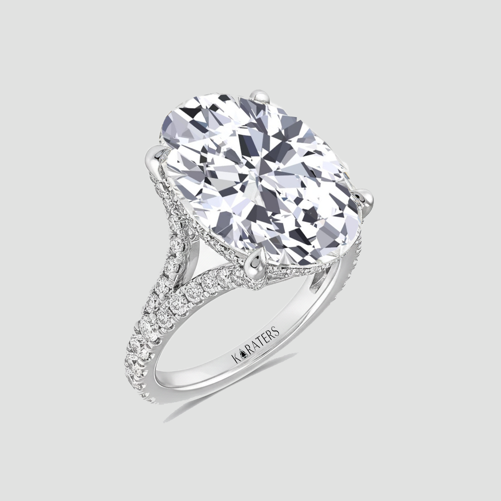WG Oval Shape Lab Grown Diamond with Split Shank Engagement Ring