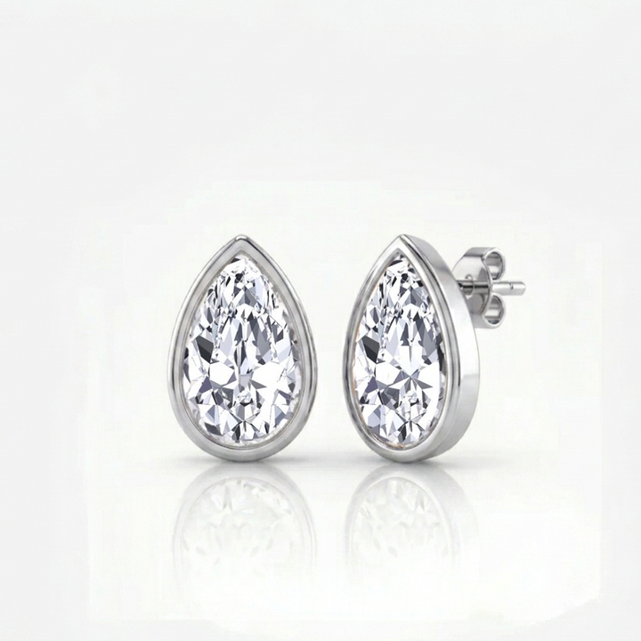 Bezel Set Pear Shape Lab Grown Diamond Studs WG