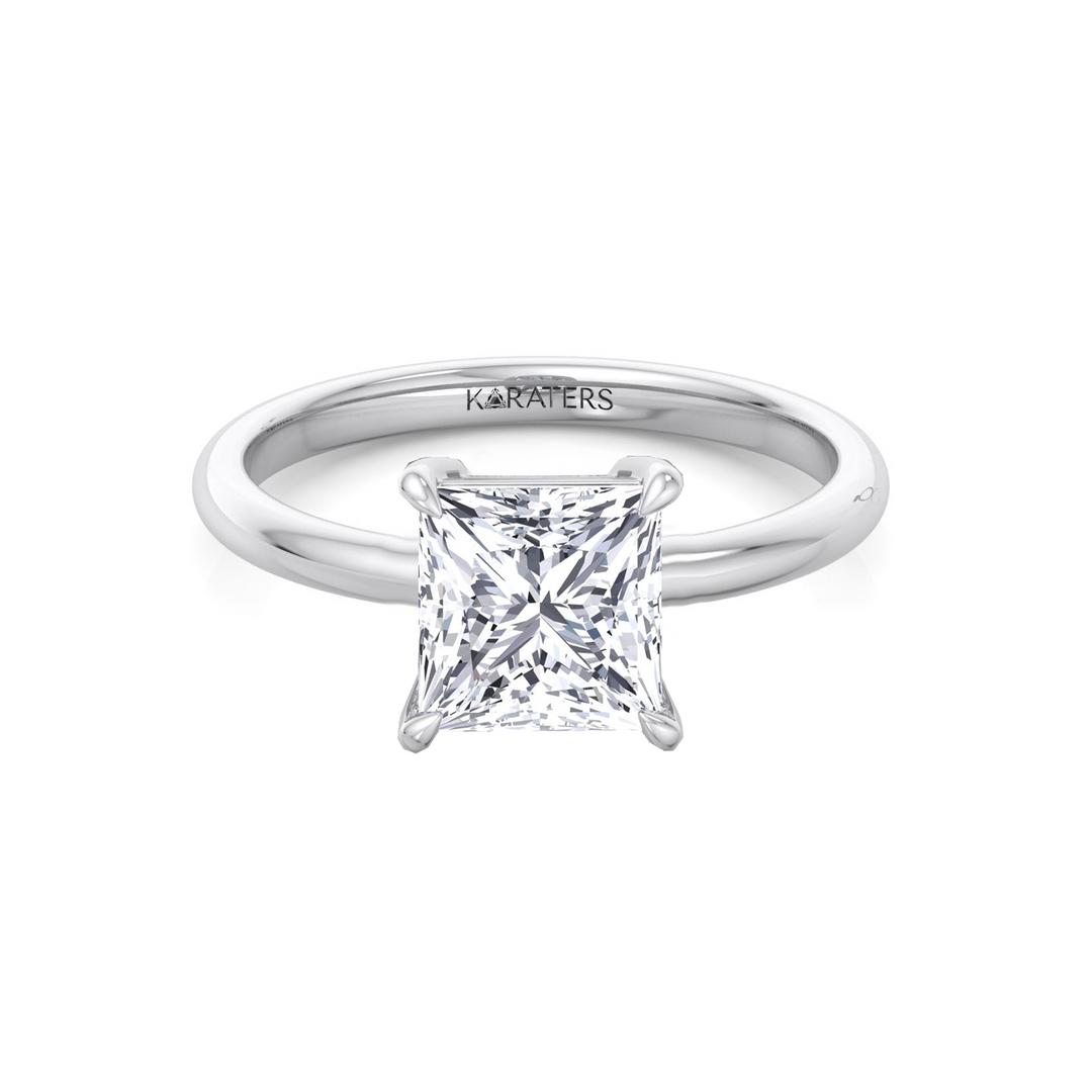 Princess Cut Thin Band Solitaire Lab Grown Diamond Engagement Ring WG 2