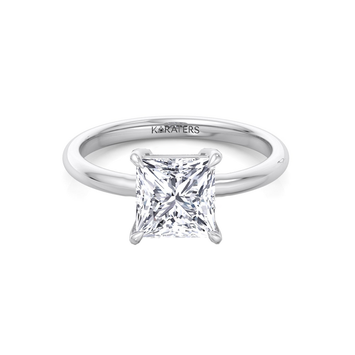 Princess Cut Thin Band Solitaire Lab Grown Diamond Engagement Ring WG 2