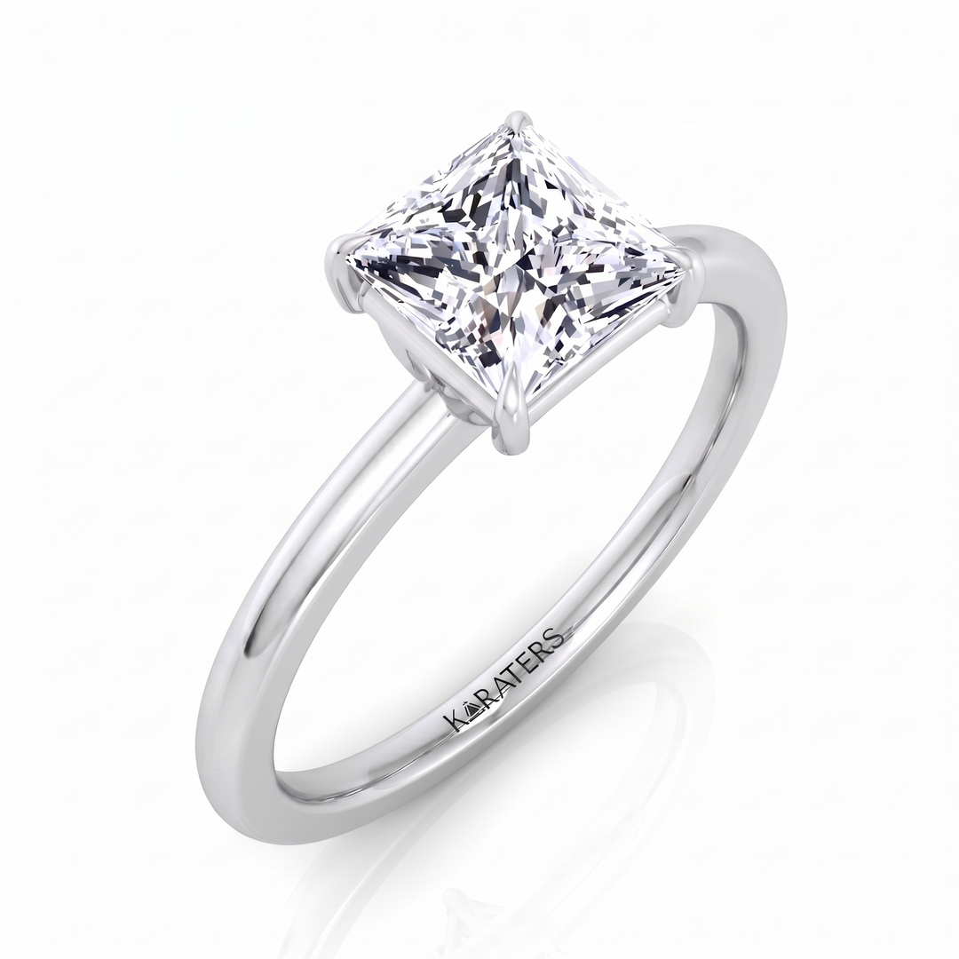Princess Cut Thin Band Solitaire Lab Grown Diamond Engagement Ring WG