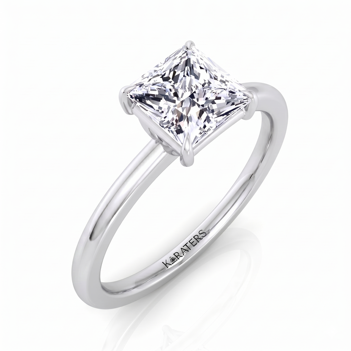 Princess Cut Thin Band Solitaire Lab Grown Diamond Engagement Ring WG