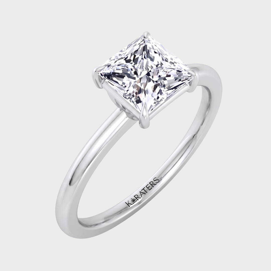 Princess Cut Thin Band Solitaire Lab Grown Diamond Engagement Ring