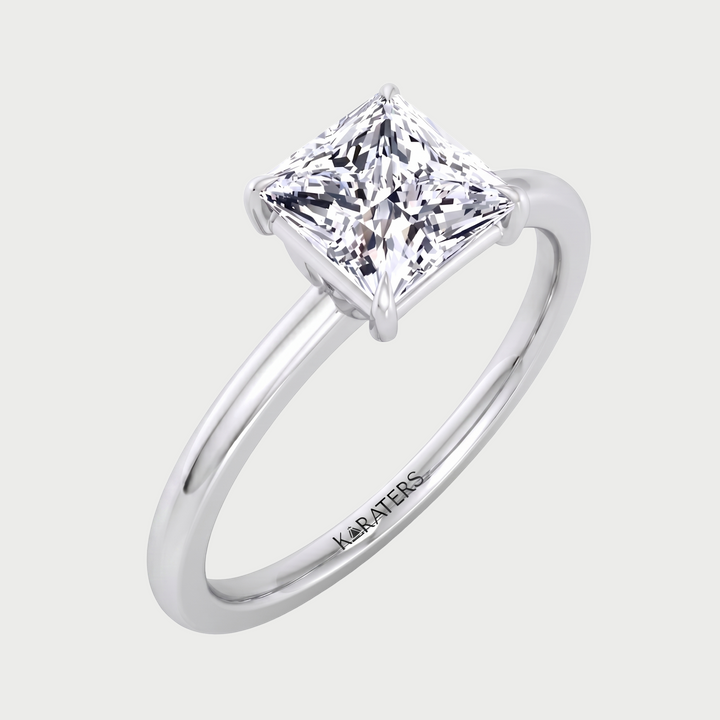Princess Cut Thin Band Solitaire Lab Grown Diamond Engagement Ring