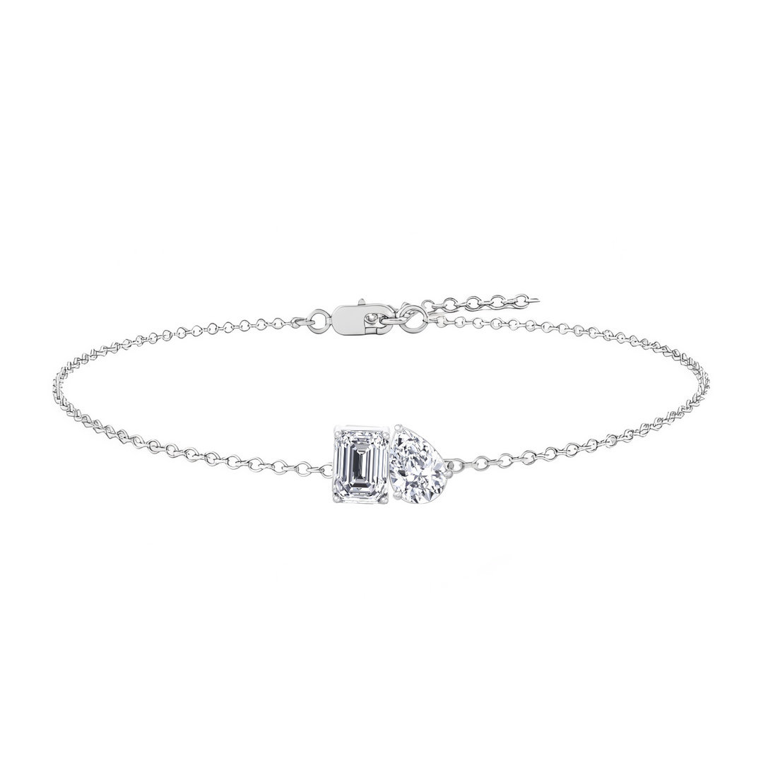 WG Emerald & Pear Shape 4-Prong Lab Grown Diamond Tennis Bracelet Front view 2