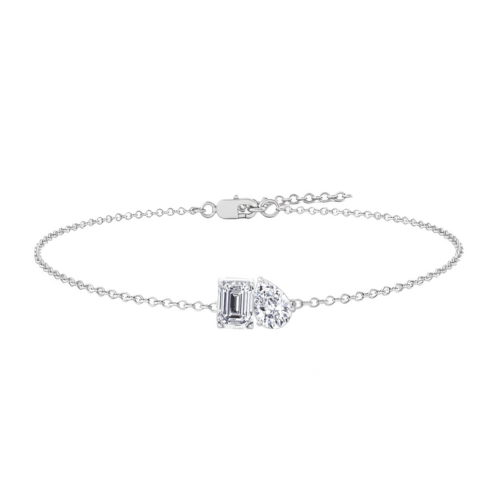WG Emerald & Pear Shape 4-Prong Lab Grown Diamond Tennis Bracelet Front view 2