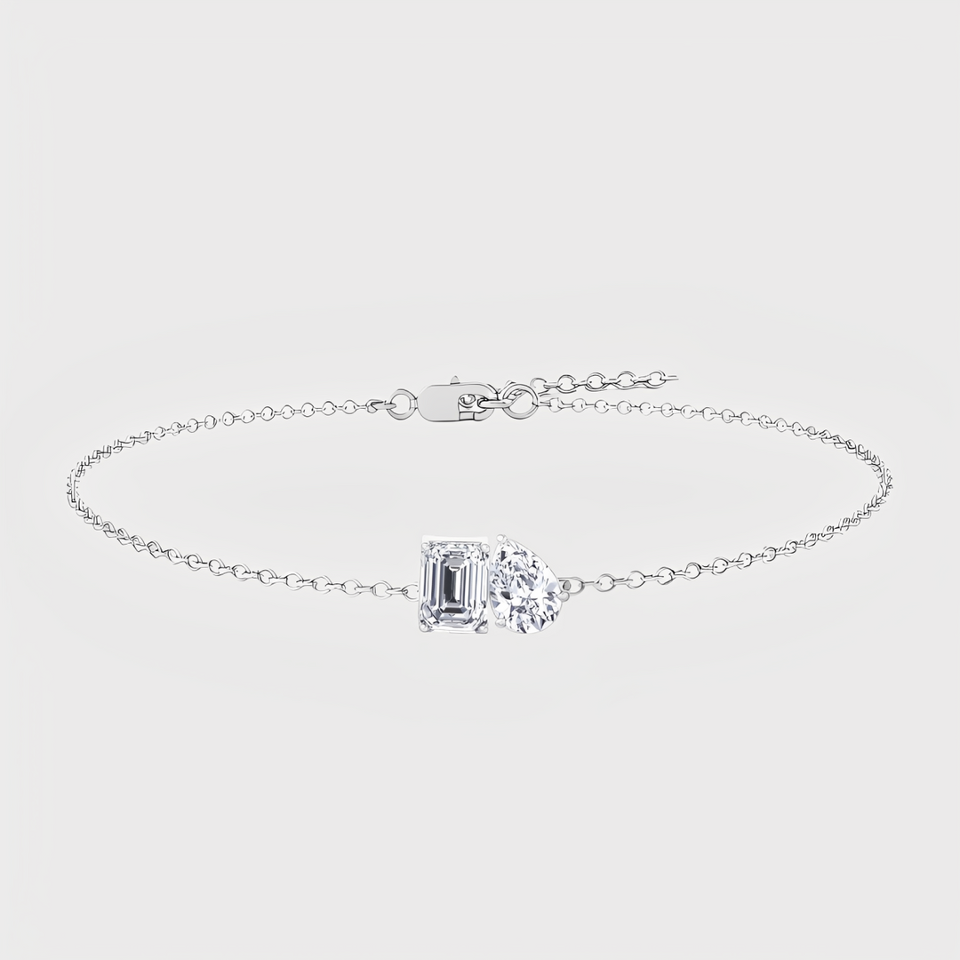 WG Emerald & Pear Shape 4-Prong Lab Grown Diamond Tennis Bracelet Front view