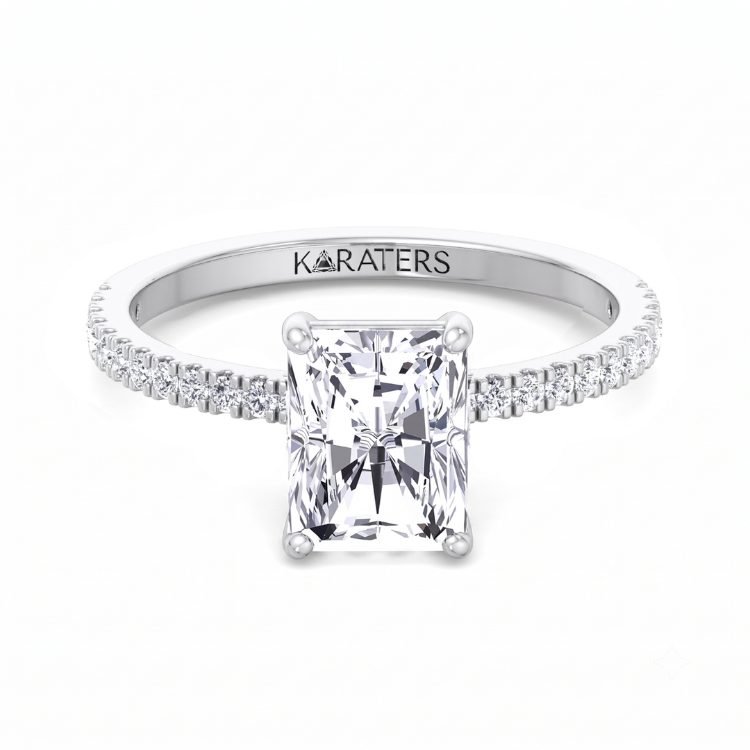 Radiant Cut Lab Grown Diamond  Engagement Ring with Pave Band WG