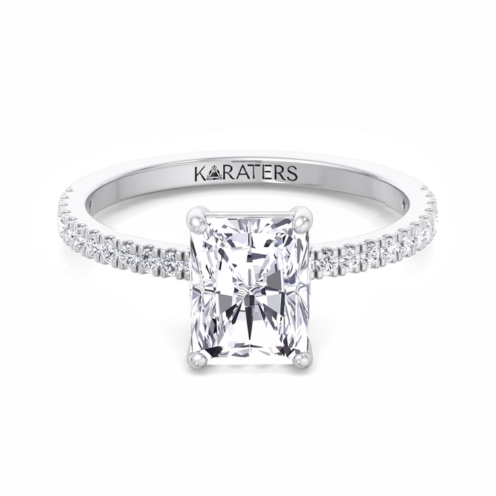 Radiant Cut Lab Grown Diamond  Engagement Ring with Pave Band WG