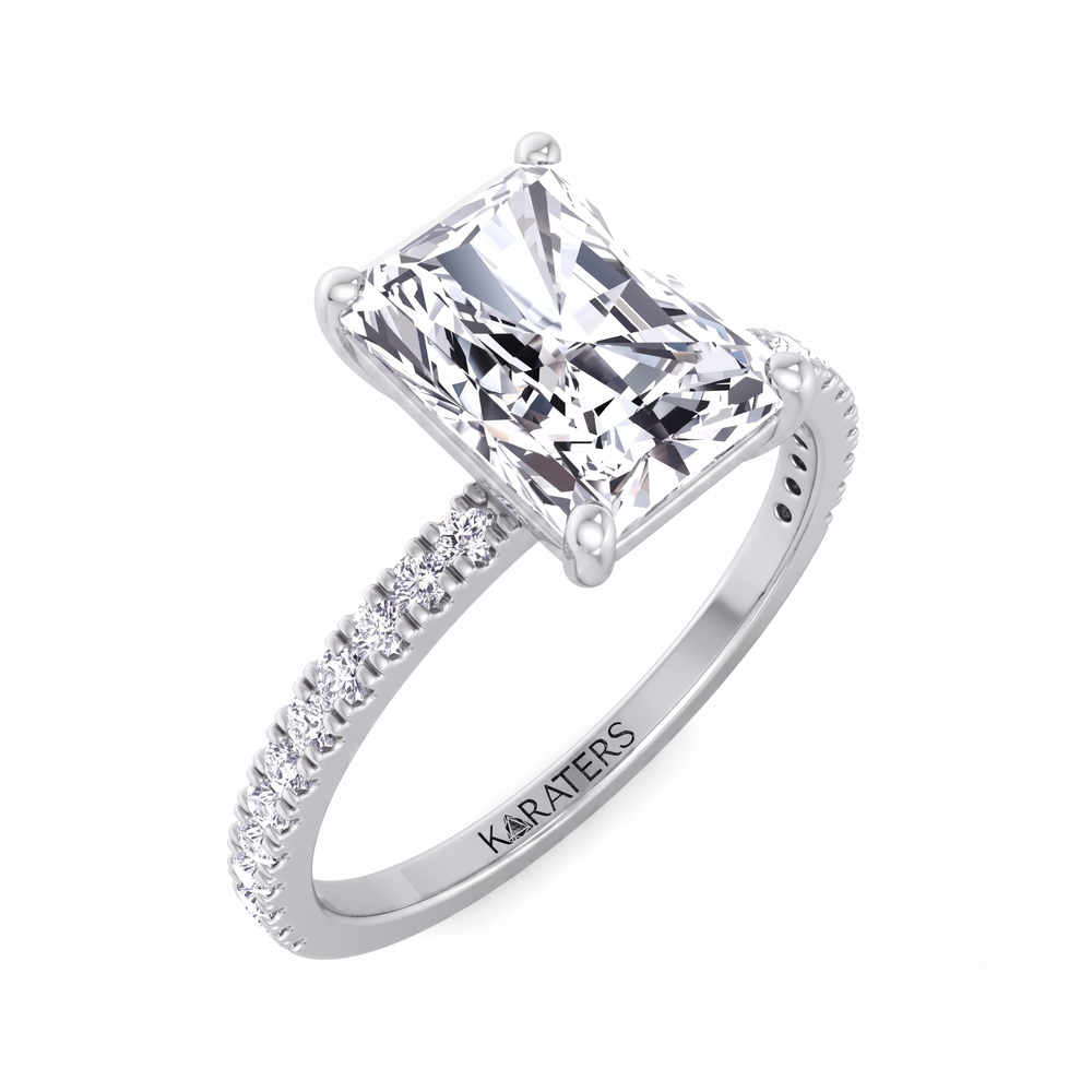 Radiant Cut Lab Grown Diamond  Engagement Ring with Pave Band 2