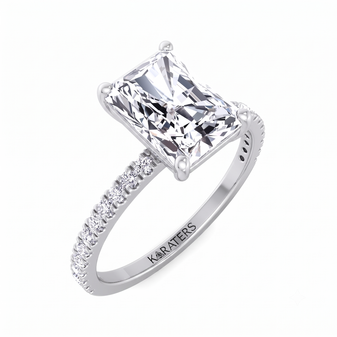 Radiant Cut Lab Grown Diamond  Engagement Ring with Pave Band 2