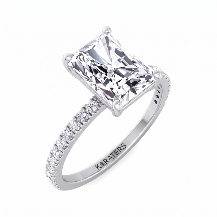 Radiant Cut Lab Grown Diamond  Engagement Ring with Pave Band 2