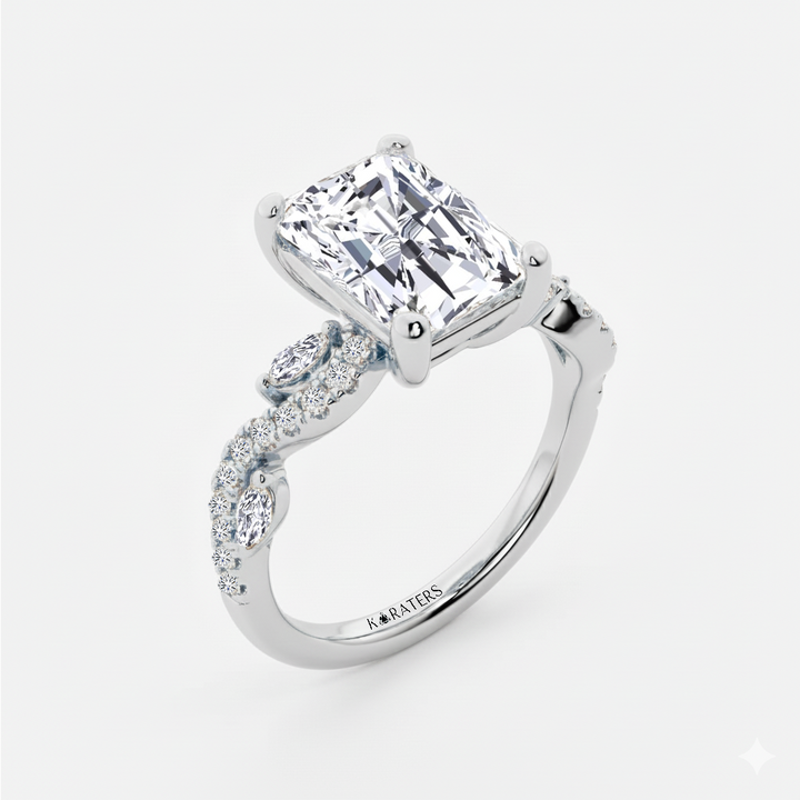 WG Radiant Cut Lab Grown Diamond with Marquise Ring side view