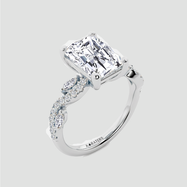 WG Radiant Cut Lab Grown Diamond with Marquise Ring