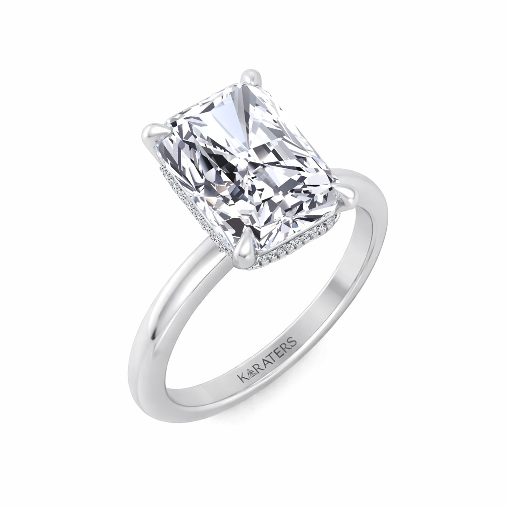 WG Invisible Halo Radiant Cut Solitaire Lab-Grown Diamond Ring Side View2
