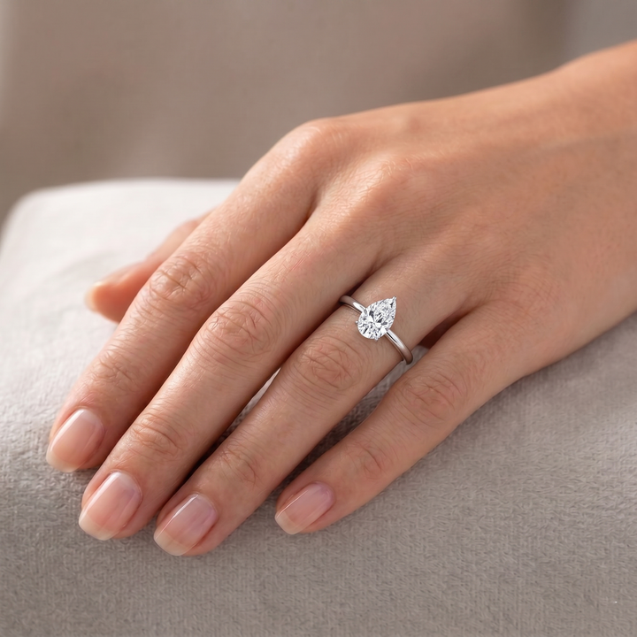 Pear Shape Solitaire Lab Grown Diamond Engagement Ring lifestyle WG