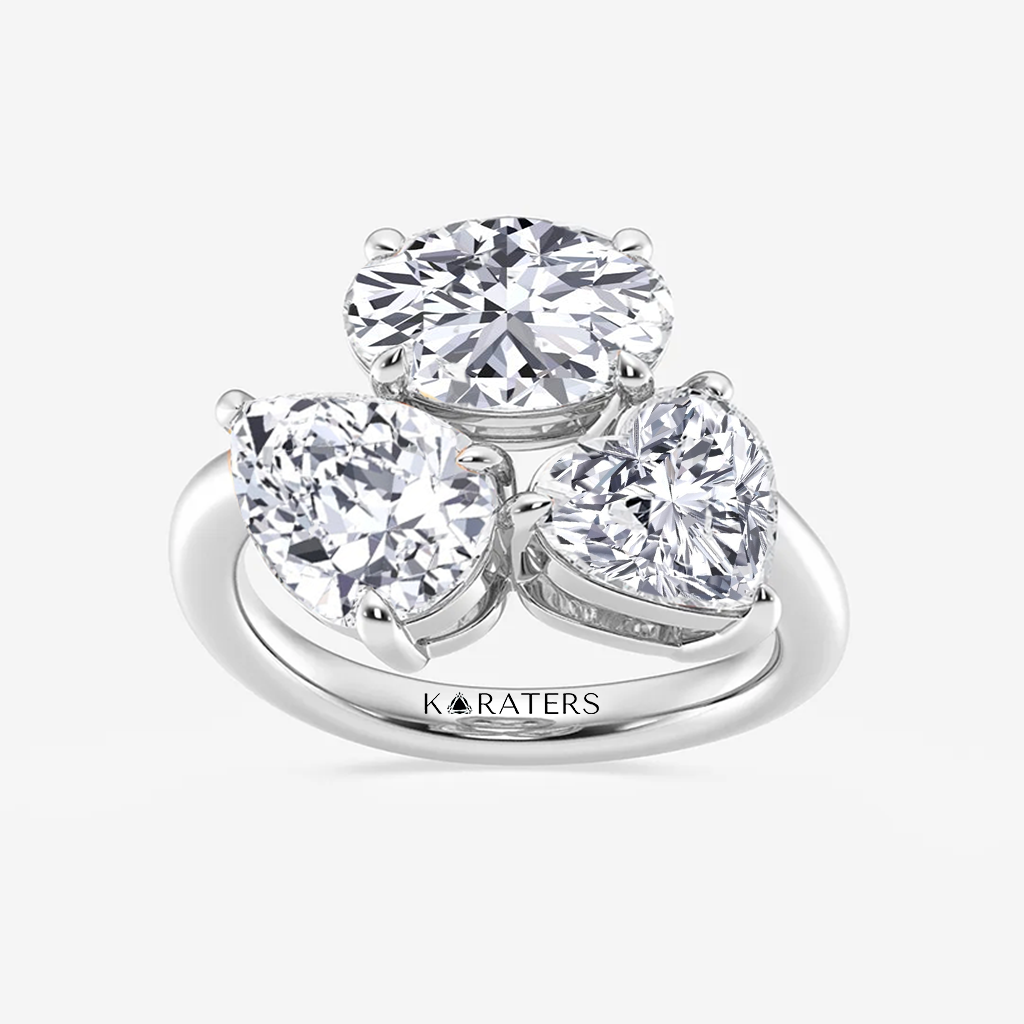 WG Three Stone Round, Pear & Heart Lab Grown Diamond top view